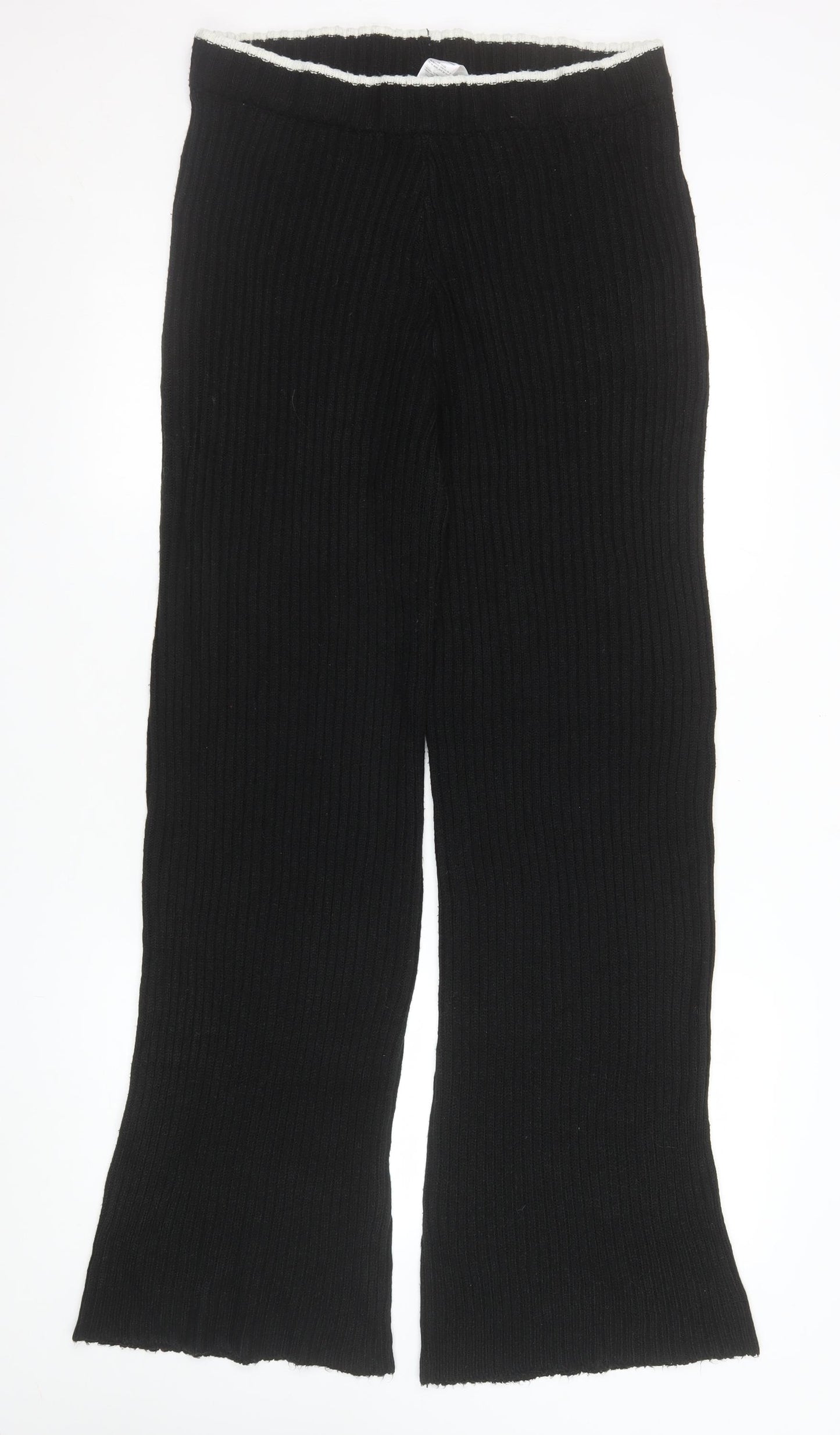 Boohoo Women Black Ribbed Wide-Leg Trousers UK 20/22 Acrylic Knit