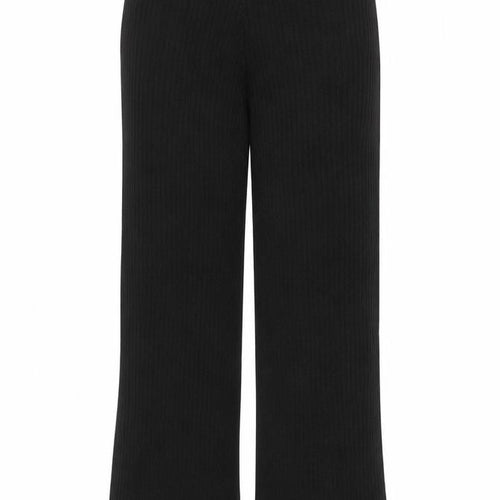 Boohoo Women Black Ribbed Wide-Leg Trousers UK 20/22 Acrylic Knit