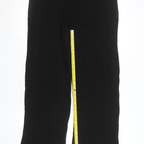 Boohoo Women Black Ribbed Wide-Leg Trousers UK 20/22 Acrylic Knit