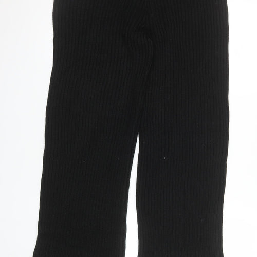 Boohoo Women Black Ribbed Wide-Leg Trousers UK 20/22 Acrylic Knit