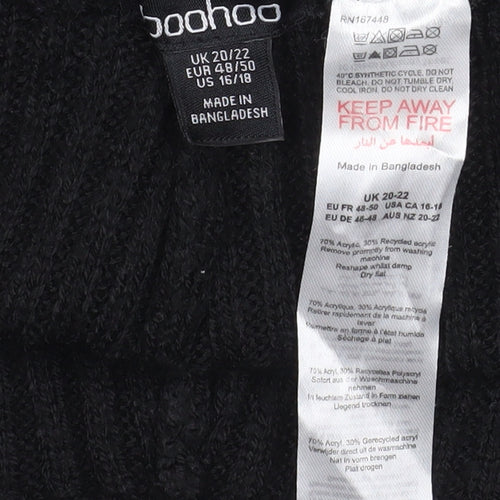 Boohoo Women Black Ribbed Wide-Leg Trousers UK 20/22 Acrylic Knit