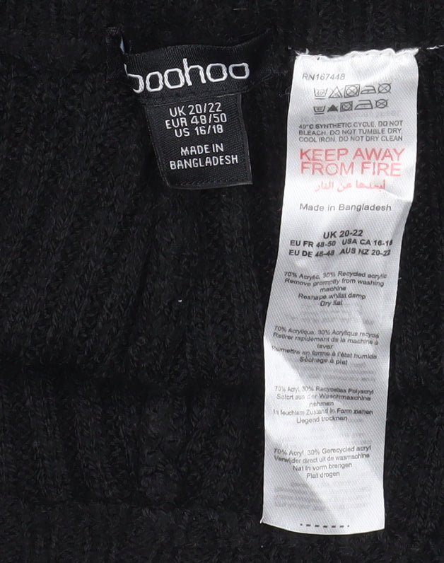 Boohoo Women Black Ribbed Wide-Leg Trousers UK 20/22 Acrylic Knit