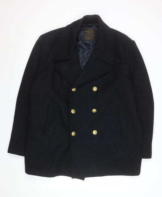 Mil-Tec Men's Black Wool Pea Coat XL Military Style Jacket