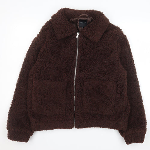 New Look Women’s Brown Teddy Fleece Zip Jacket Size S Winter Casual