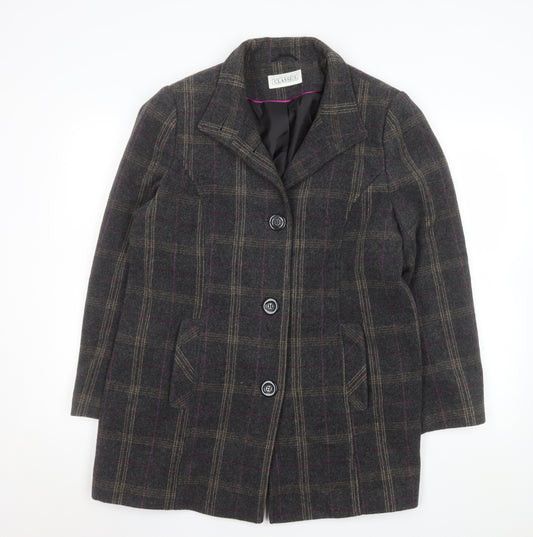BHS Womens Grey Check Wool Blend Mid-Length Coat Size 16