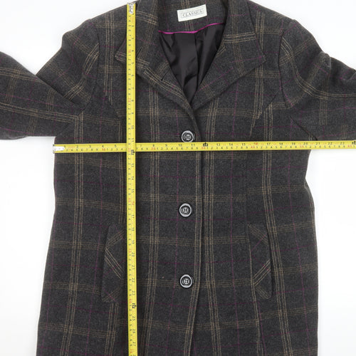 BHS Womens Grey Check Wool Blend Mid-Length Coat Size 16