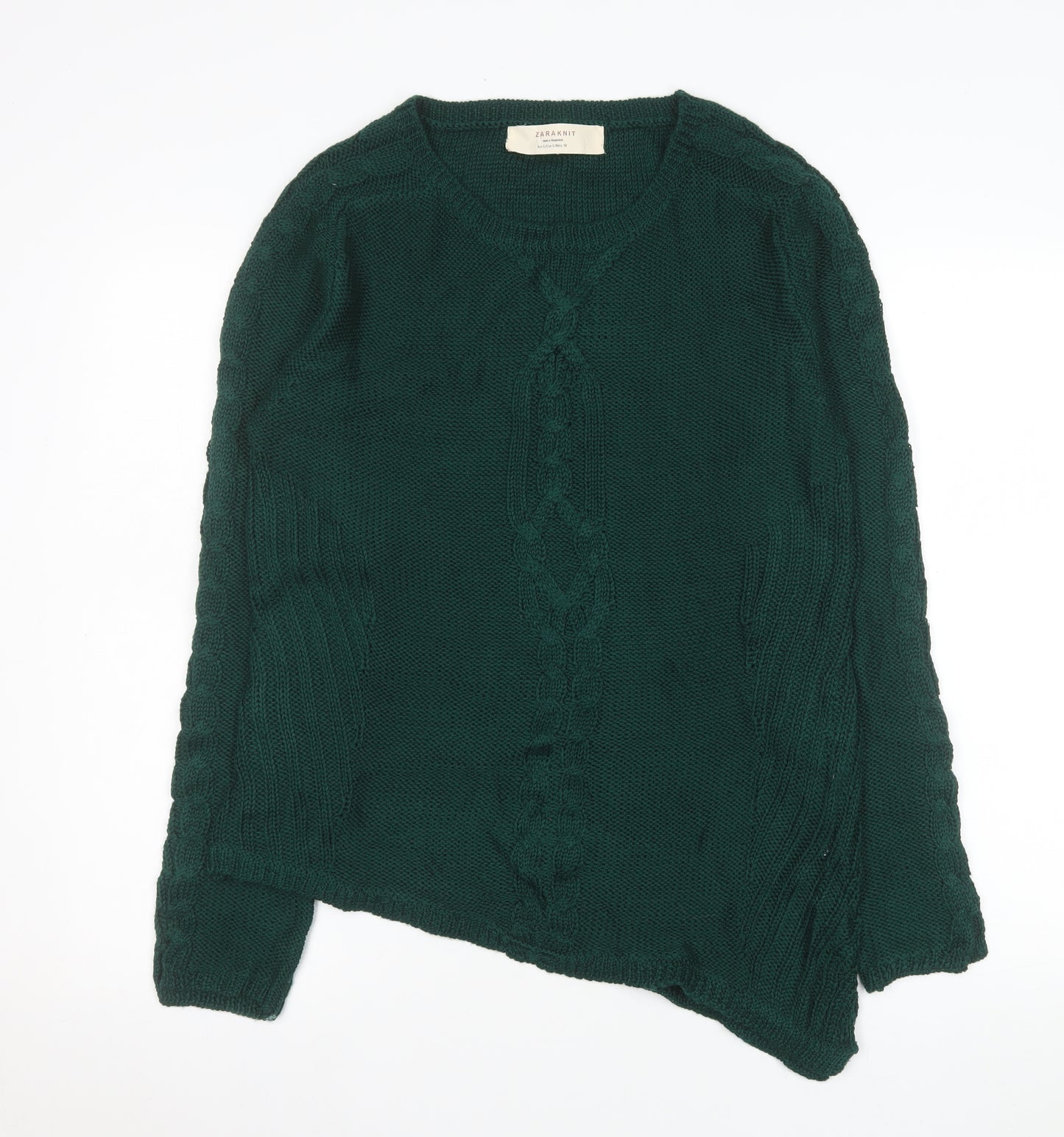 Zara Women Green Cable-Knit Long Sleeve Pullover Jumper Size L
