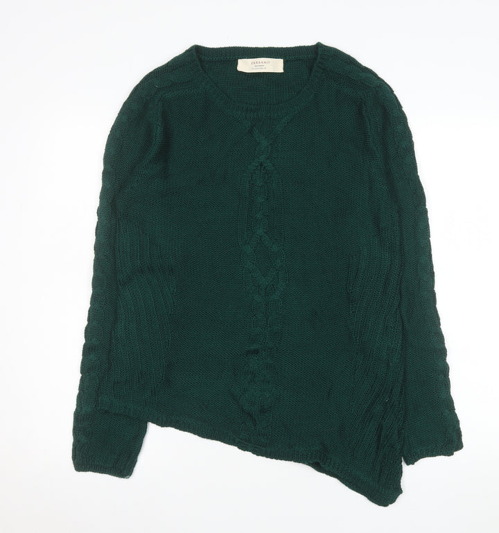 Zara Women Green Cable-Knit Long Sleeve Pullover Jumper Size L