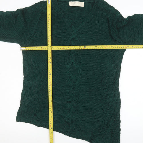 Zara Women Green Cable-Knit Long Sleeve Pullover Jumper Size L