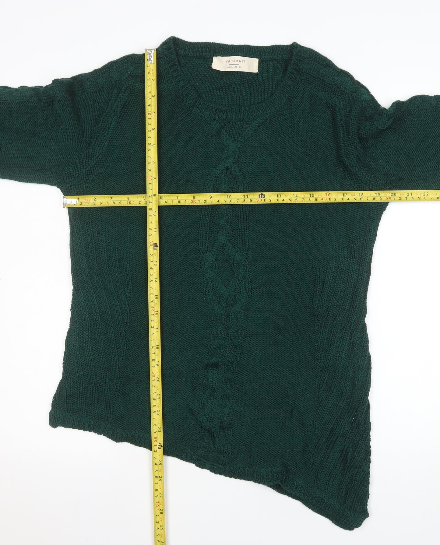 Zara Women Green Cable-Knit Long Sleeve Pullover Jumper Size L
