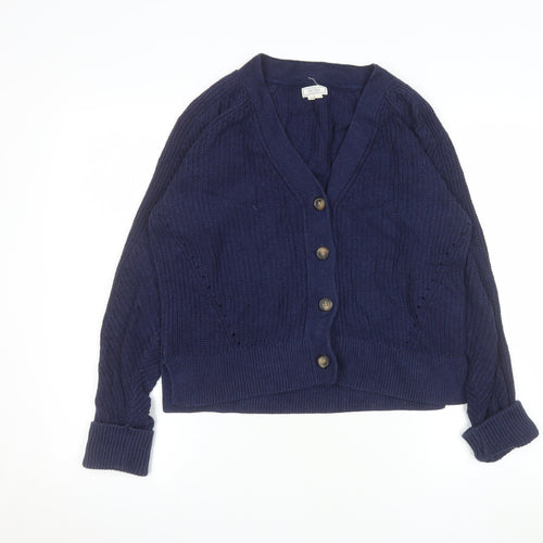 Fat Face Women's Blue Cotton V-Neck Button Cardigan Size 8