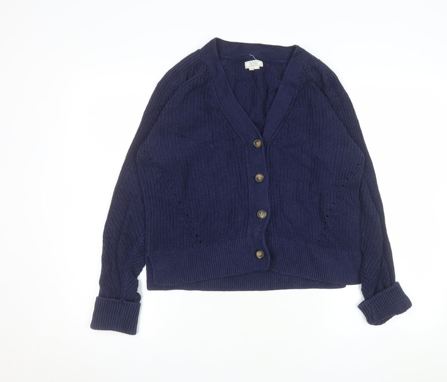 Fat Face Women's Blue Cotton V-Neck Button Cardigan Size 8