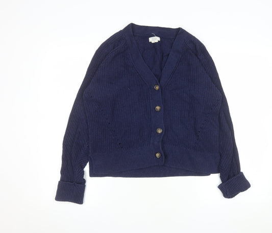 Fat Face Women's Blue Cotton V-Neck Button Cardigan Size 8