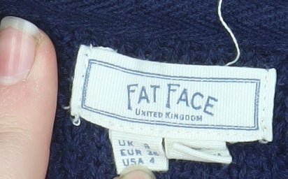 Fat Face Women's Blue Cotton V-Neck Button Cardigan Size 8