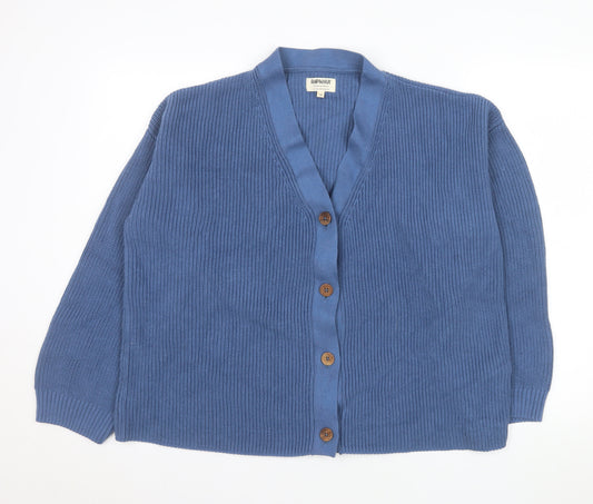 Rapanui Women Blue Organic Cotton V-Neck Button Knit Cardigan Size 16