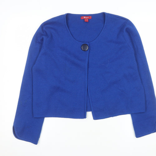 Monsoon Women Blue Size 16 Wool Blend Round Neck Cardigan