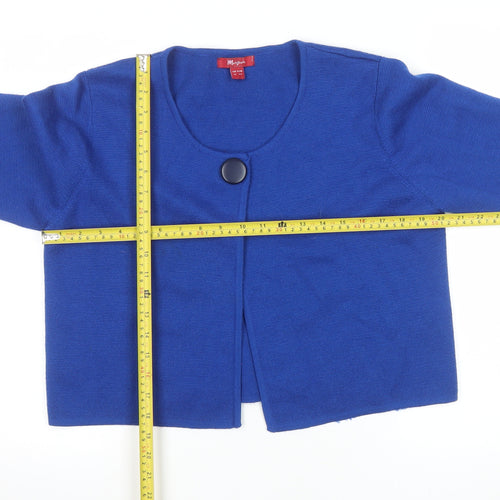 Monsoon Women Blue Size 16 Wool Blend Round Neck Cardigan