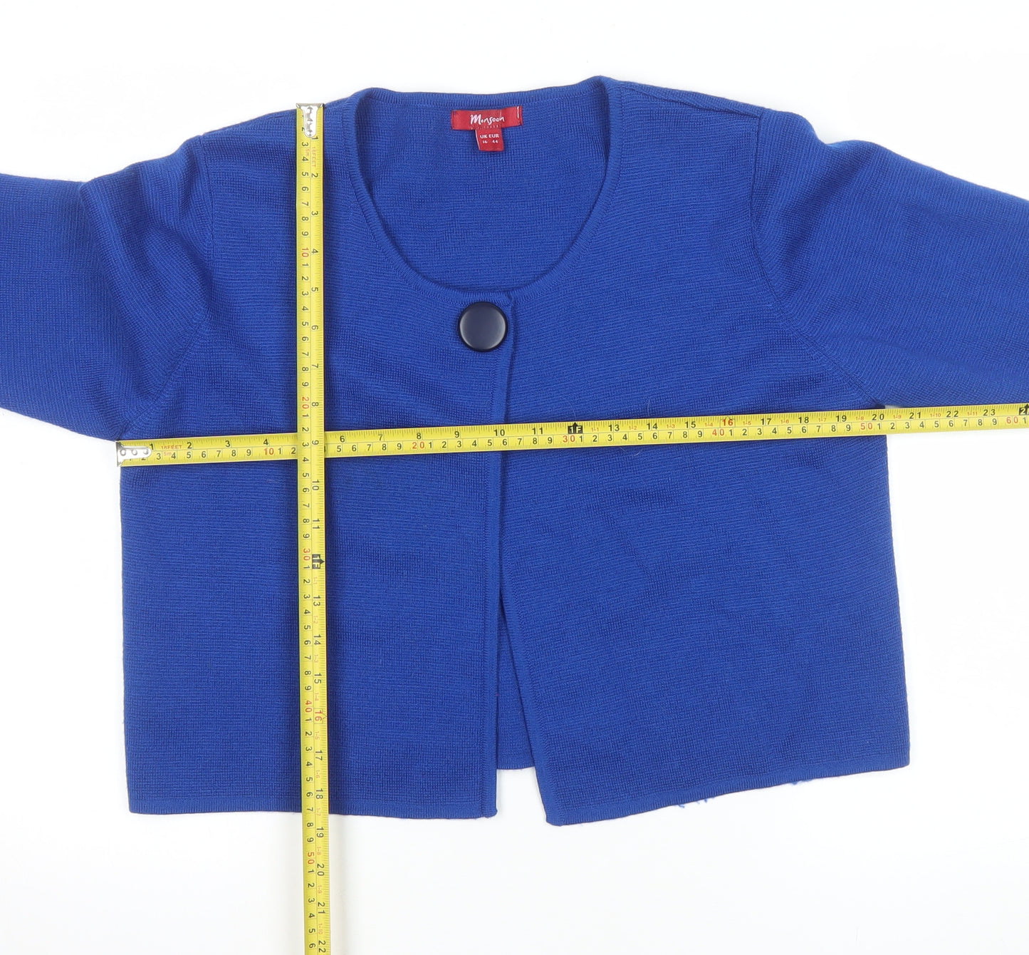 Monsoon Women Blue Size 16 Wool Blend Round Neck Cardigan