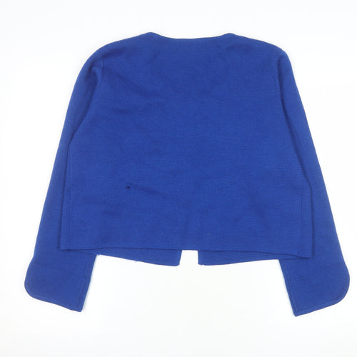 Monsoon Women Blue Size 16 Wool Blend Round Neck Cardigan