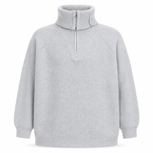 Pull&Bear Men Grey L 1/2 Zip Chunky Knit High Neck Jumper