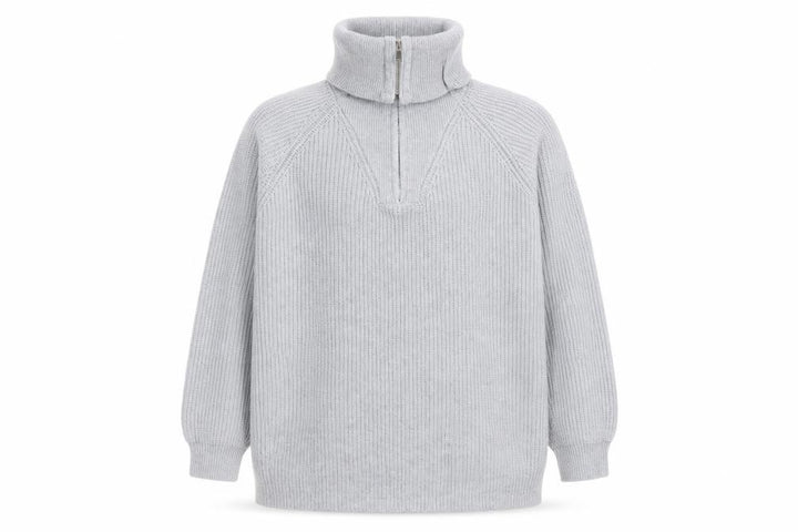 Pull&Bear Men Grey L 1/2 Zip Chunky Knit High Neck Jumper
