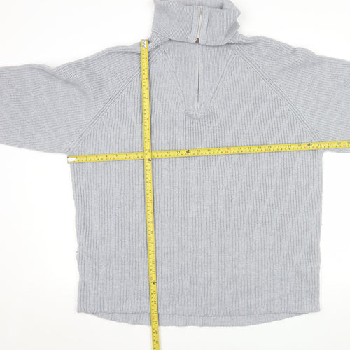 Pull & Bear Men Grey L 1/2 Zip Chunky Knit High Neck Jumper