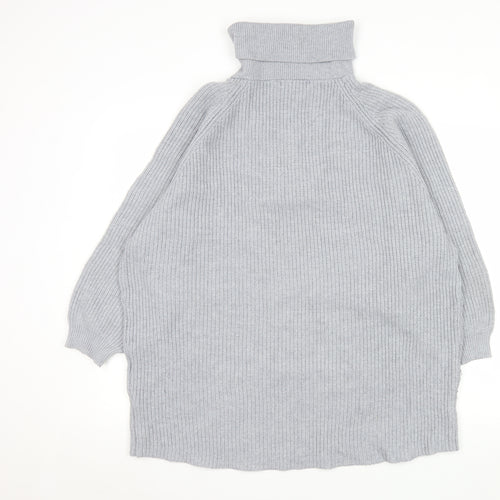 Pull & Bear Men Grey L 1/2 Zip Chunky Knit High Neck Jumper
