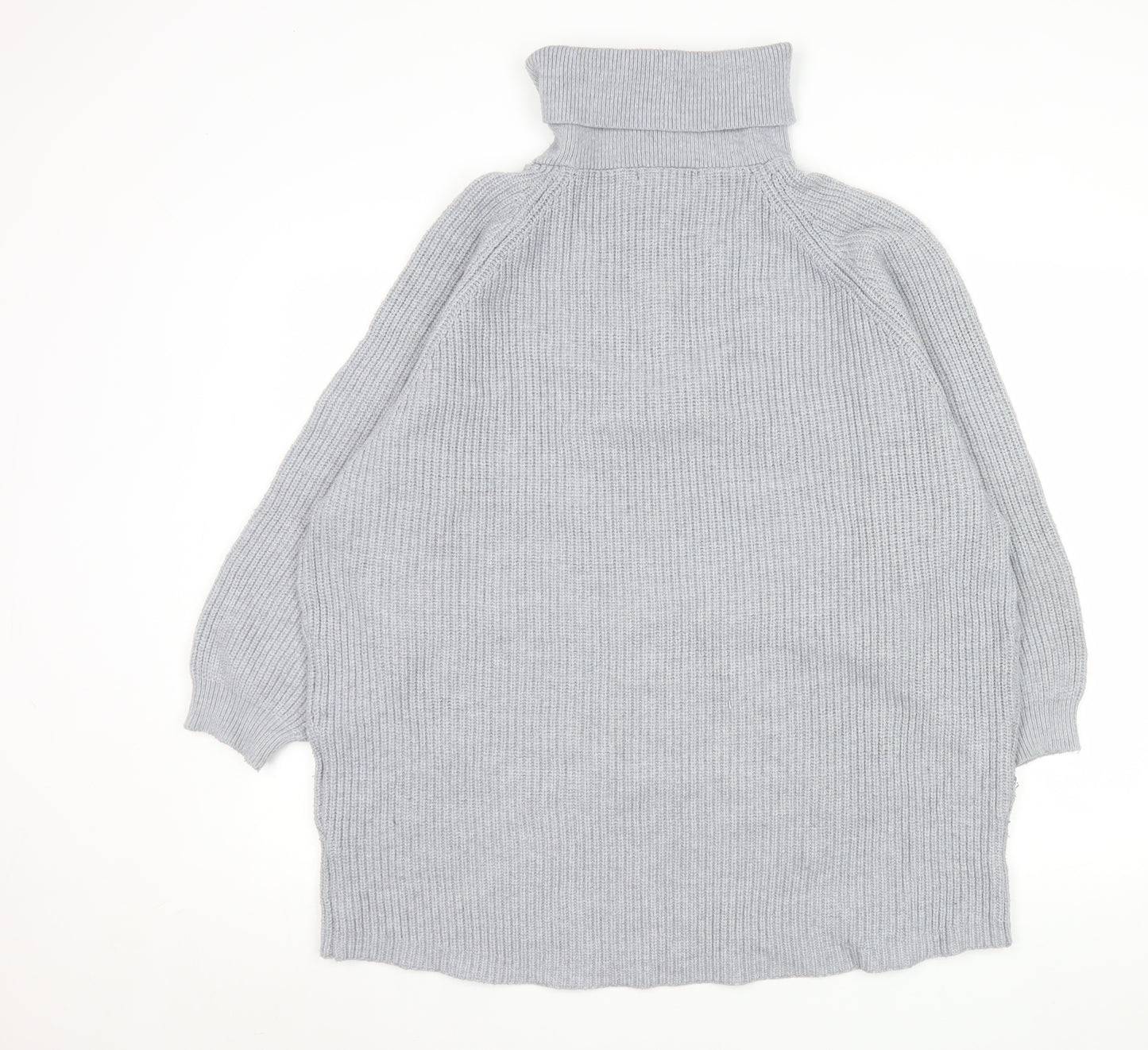 Pull & Bear Men Grey L 1/2 Zip Chunky Knit High Neck Jumper