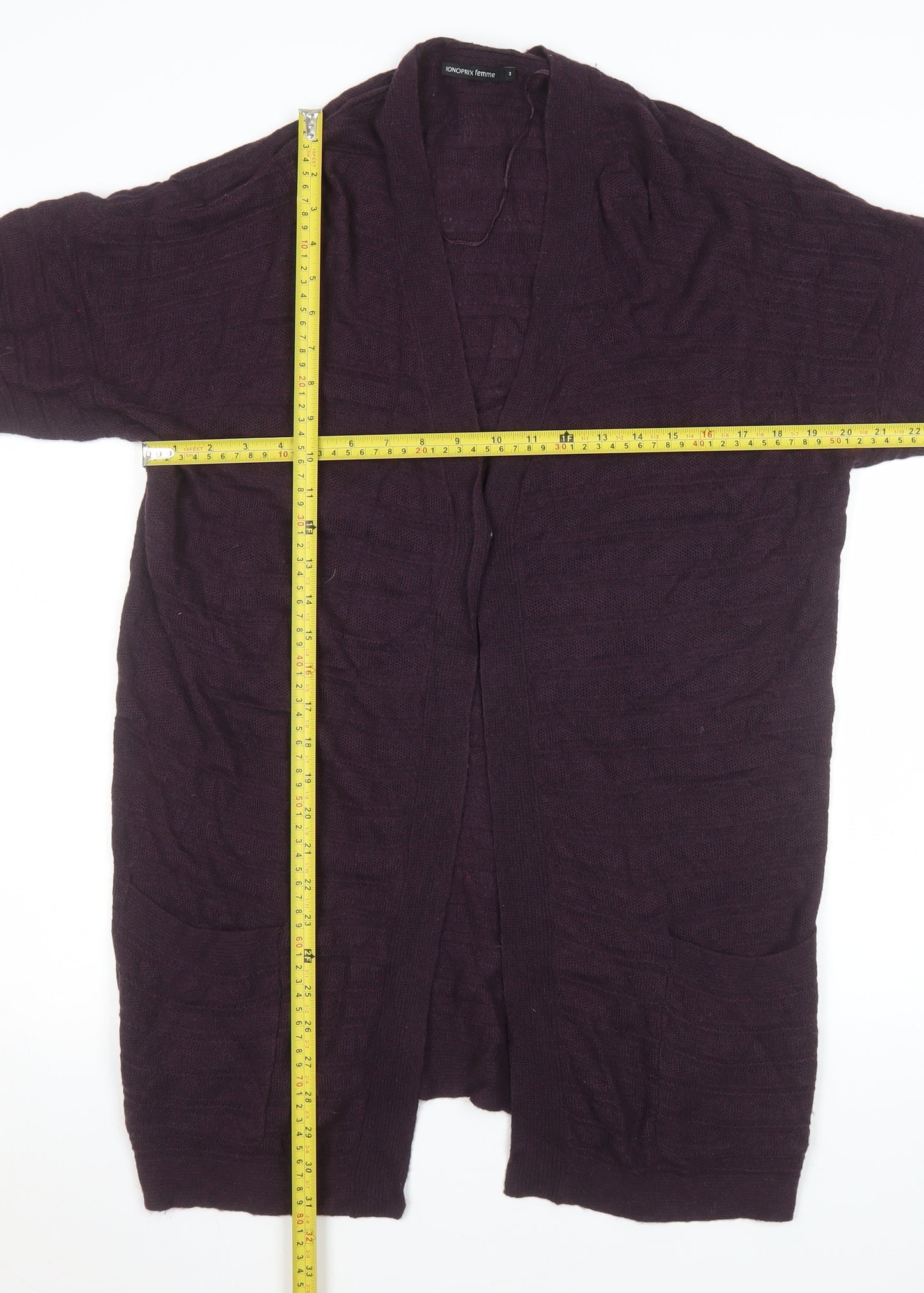 Monoprix Femme Women's Purple Knit Open Cardigan Size 14