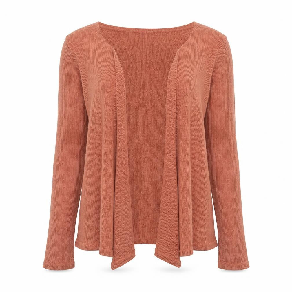 Front view of H&M Women’s Brown Knit Open Cardigan, size S