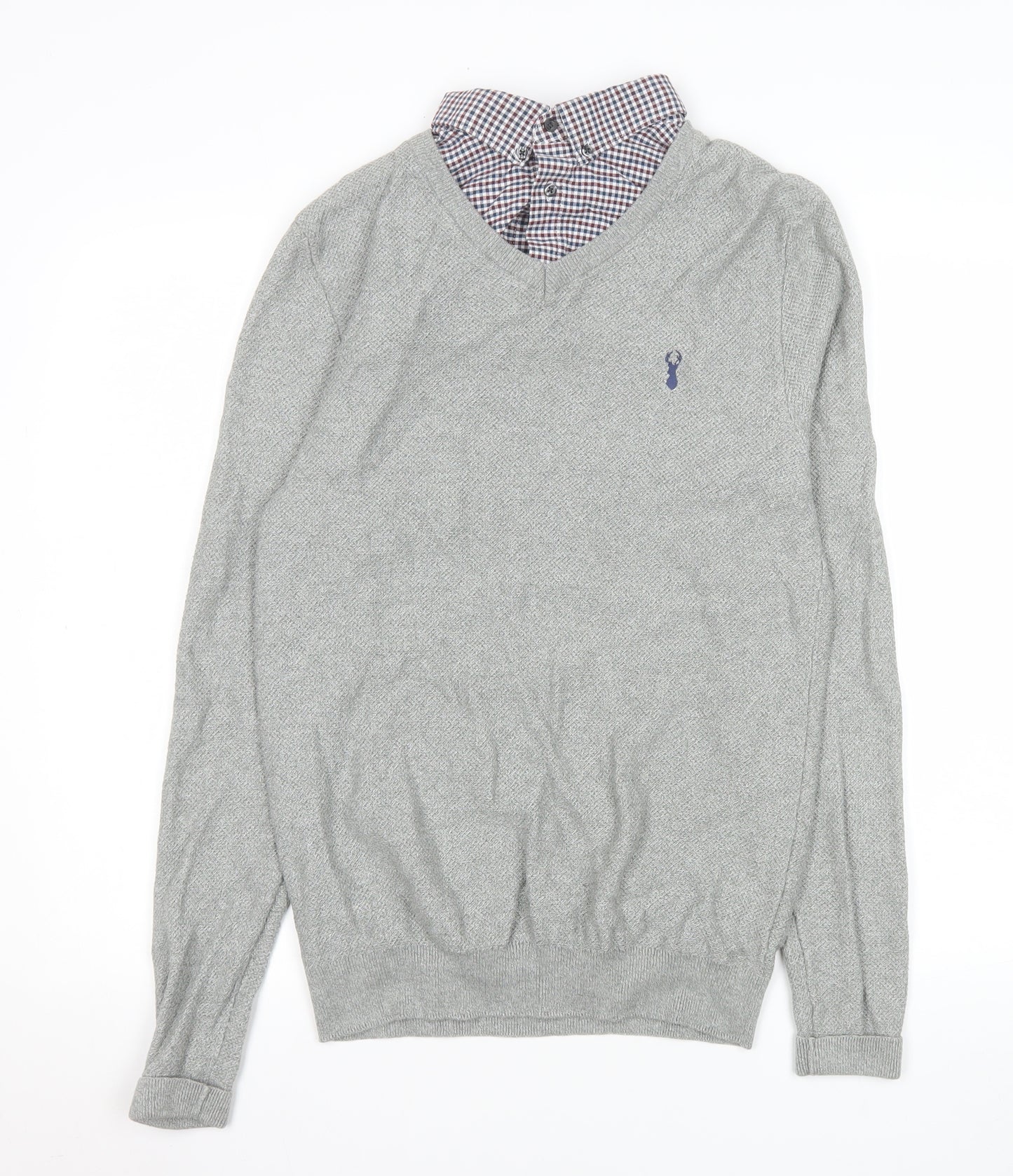 NEXT Mens Grey Cotton Knit V-Neck Pullover Sweatshirt M