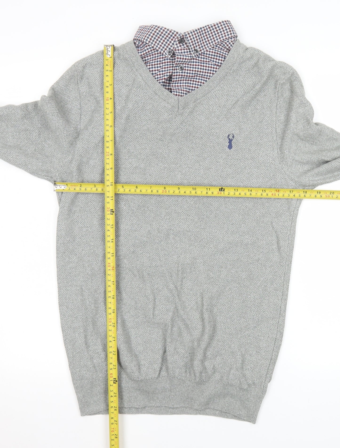 NEXT Mens Grey Cotton Knit V-Neck Pullover Sweatshirt M