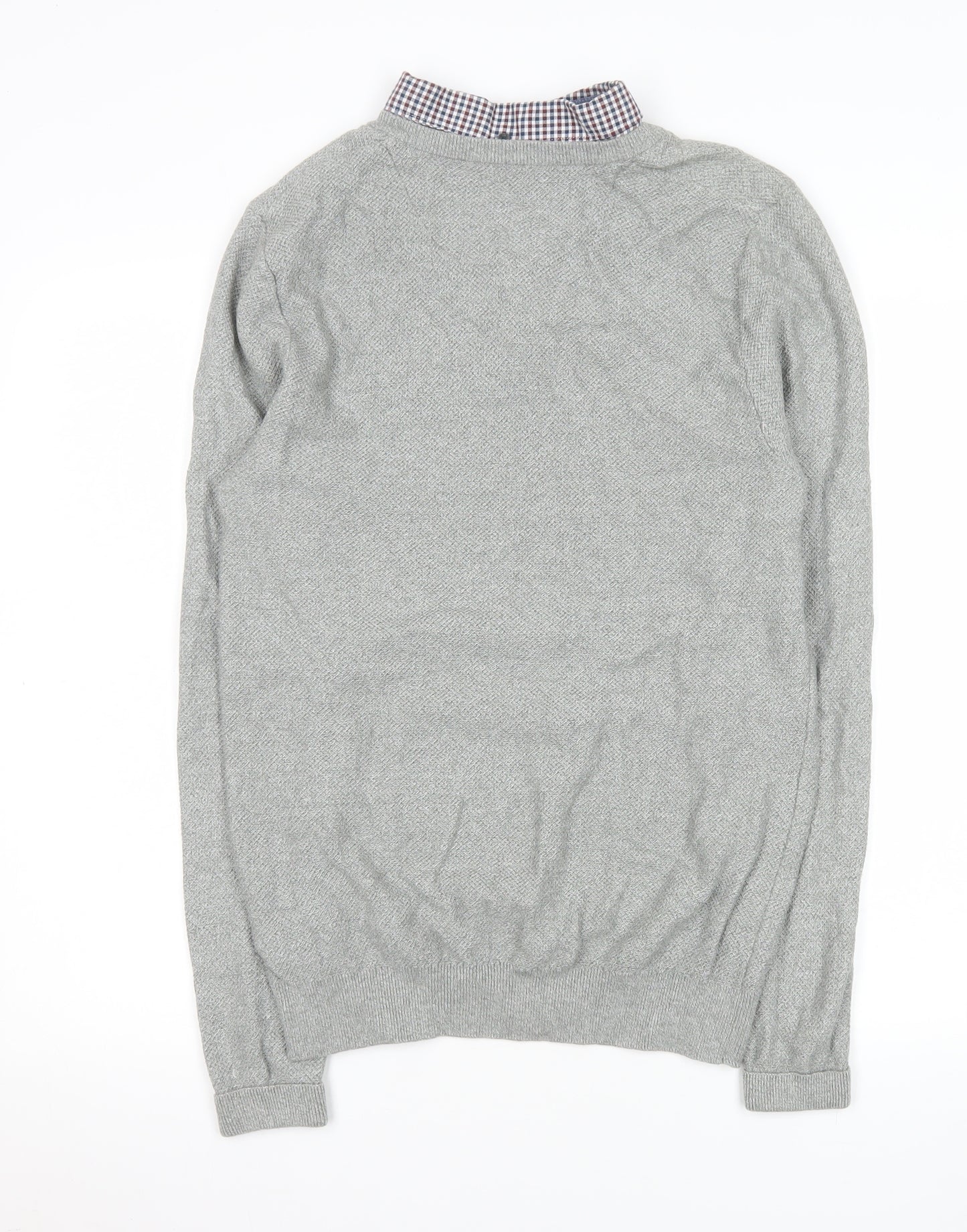 NEXT Mens Grey Cotton Knit V-Neck Pullover Sweatshirt M