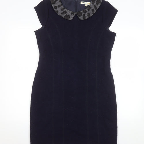 Clements Ribeiro Women’s Navy Wool Sheath Dress Size 14 Lined Collared