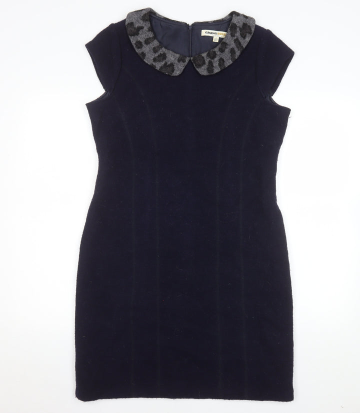 Clements Ribeiro Women’s Navy Wool Sheath Dress Size 14 Lined Collared
