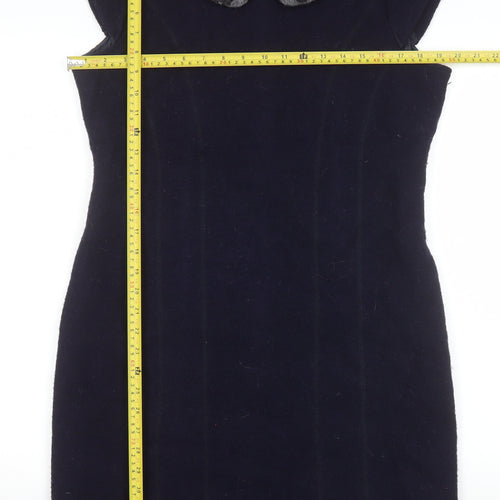 Clements Ribeiro Women’s Navy Wool Sheath Dress Size 14 Lined Collared