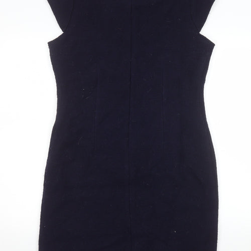 Clements Ribeiro Women’s Navy Wool Sheath Dress Size 14 Lined Collared