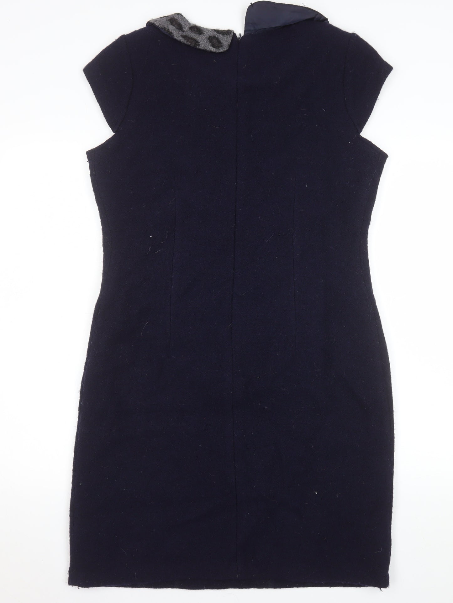 Clements Ribeiro Women’s Navy Wool Sheath Dress Size 14 Lined Collared