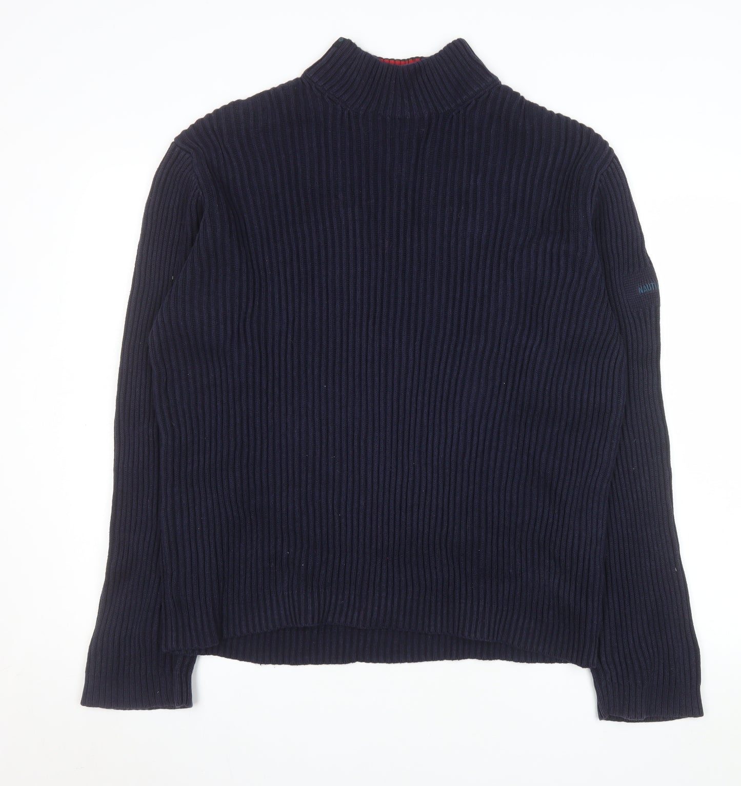 Nautica Men's Blue Cotton Mock Neck Chunky Knit Pullover Jumper Size M
