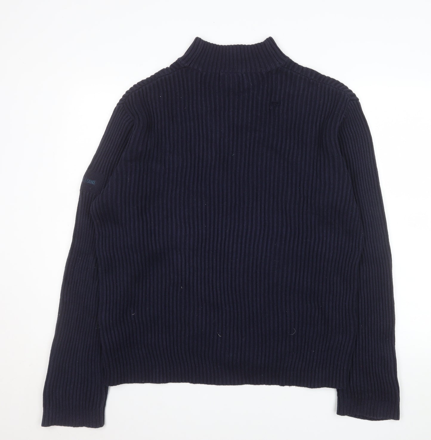 Nautica Men's Blue Cotton Mock Neck Chunky Knit Pullover Jumper Size M