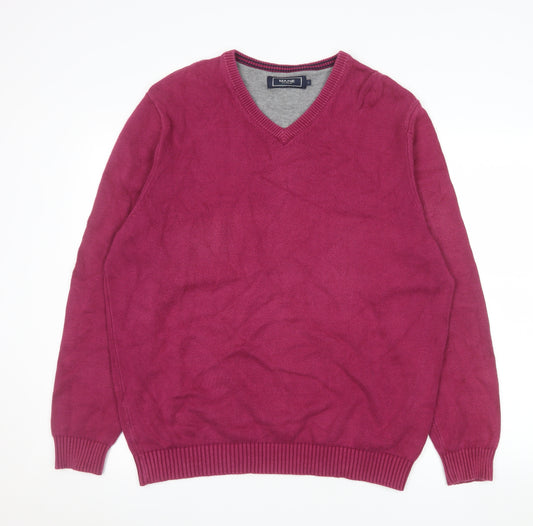 Maine New England Men's Red Cotton V-Neck Pullover Jumper Size L