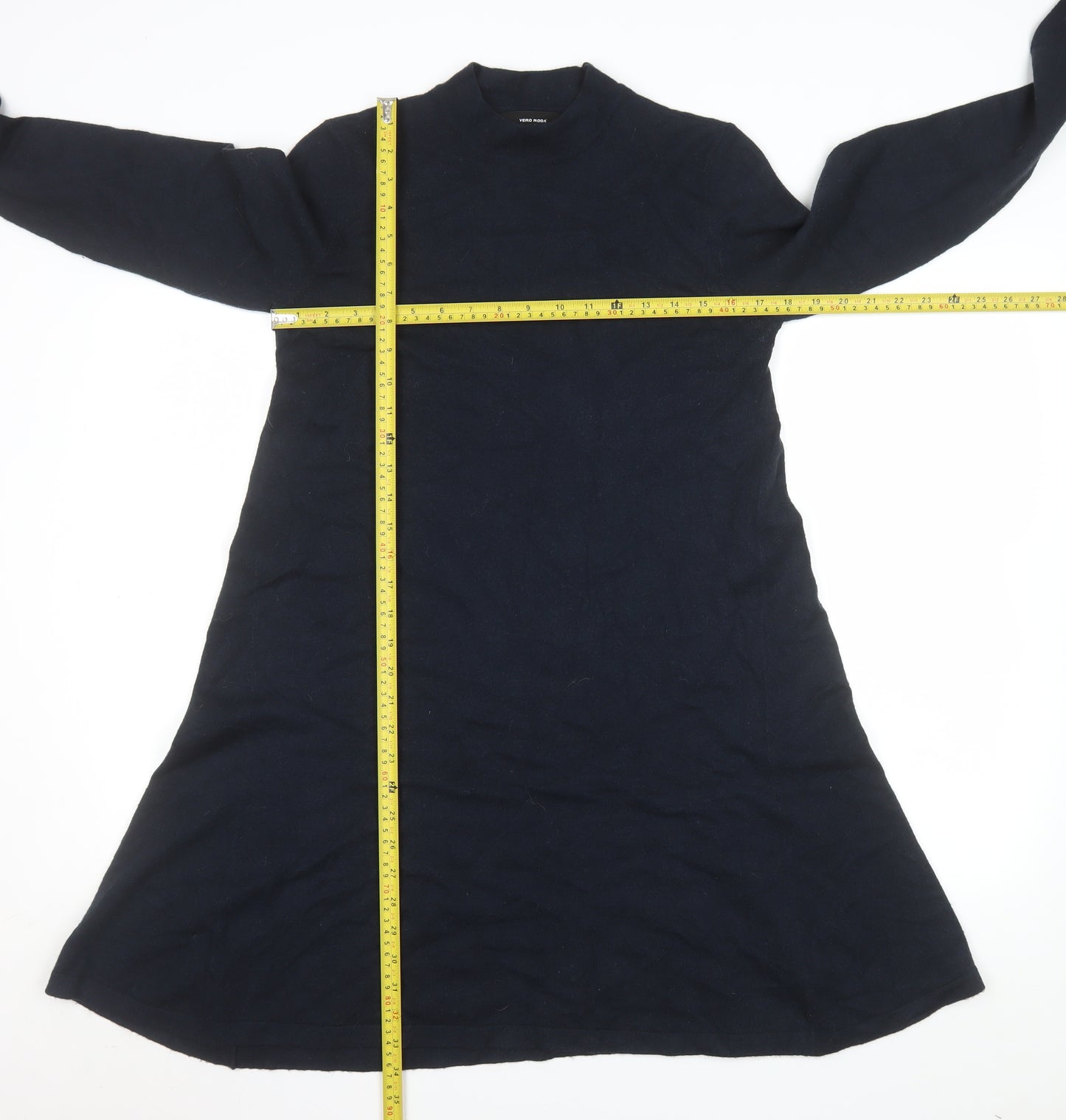 Vero Moda Women’s Black A-Line Knit Dress M Long Sleeve High Neck