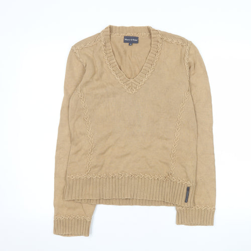 Marc O'Polo Women's Beige V-Neck Cotton Knit Jumper Size M