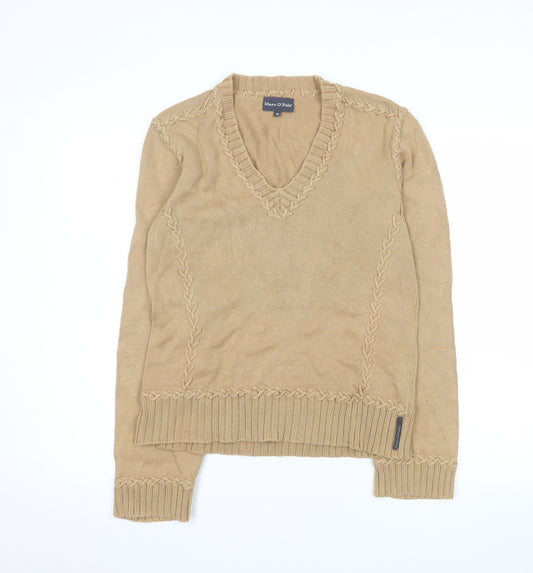 Marc O'Polo Women's Beige V-Neck Cotton Knit Jumper Size M
