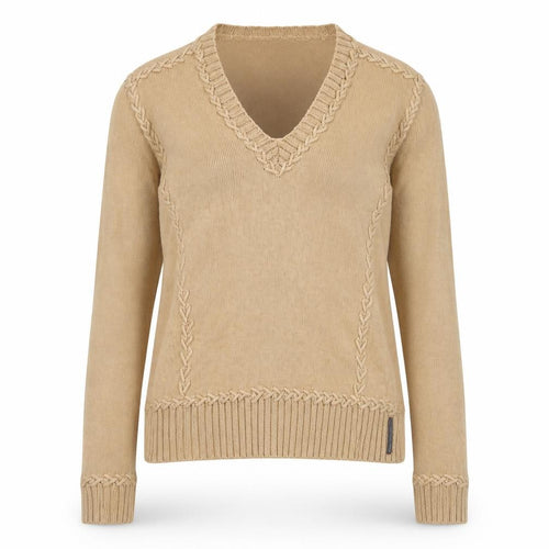Marc O'Polo Women's Beige V-Neck Cotton Knit Jumper Size M