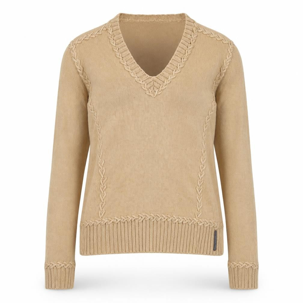 Marc O'Polo Women's Beige V-Neck Cotton Knit Jumper Size M