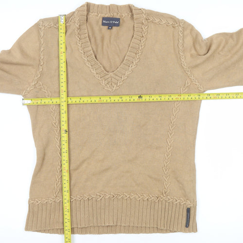 Marc O'Polo Women's Beige V-Neck Cotton Knit Jumper Size M
