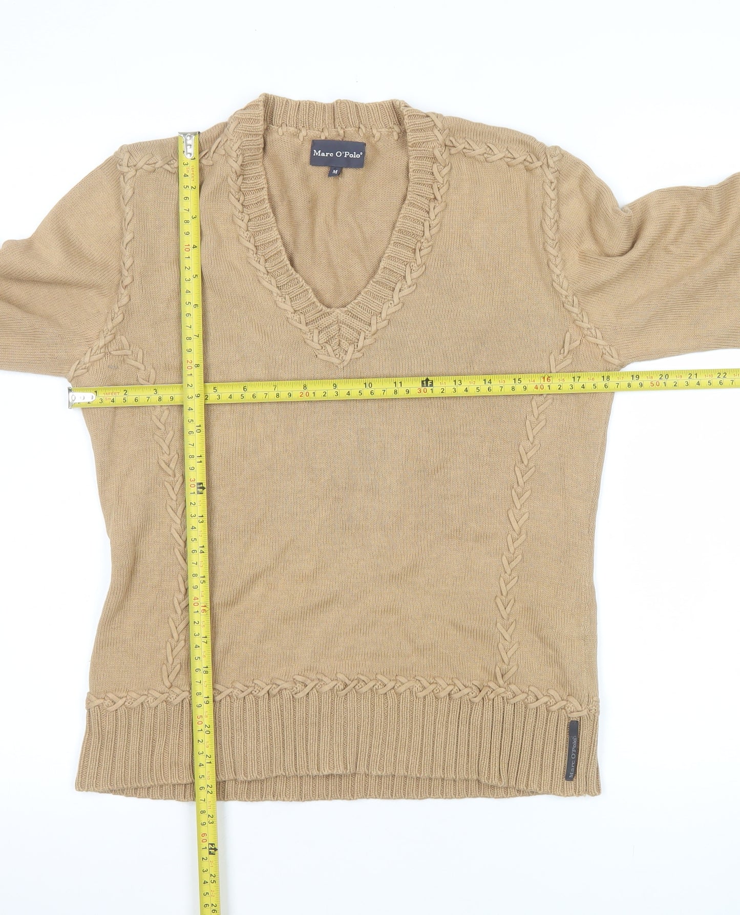 Marc O'Polo Women's Beige V-Neck Cotton Knit Jumper Size M