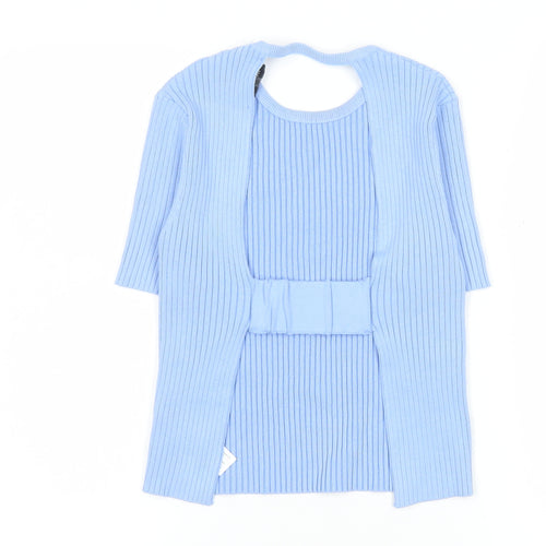 Zara Women Blue Ribbed Knit Short Sleeve Slim Fit T-Shirt Size S