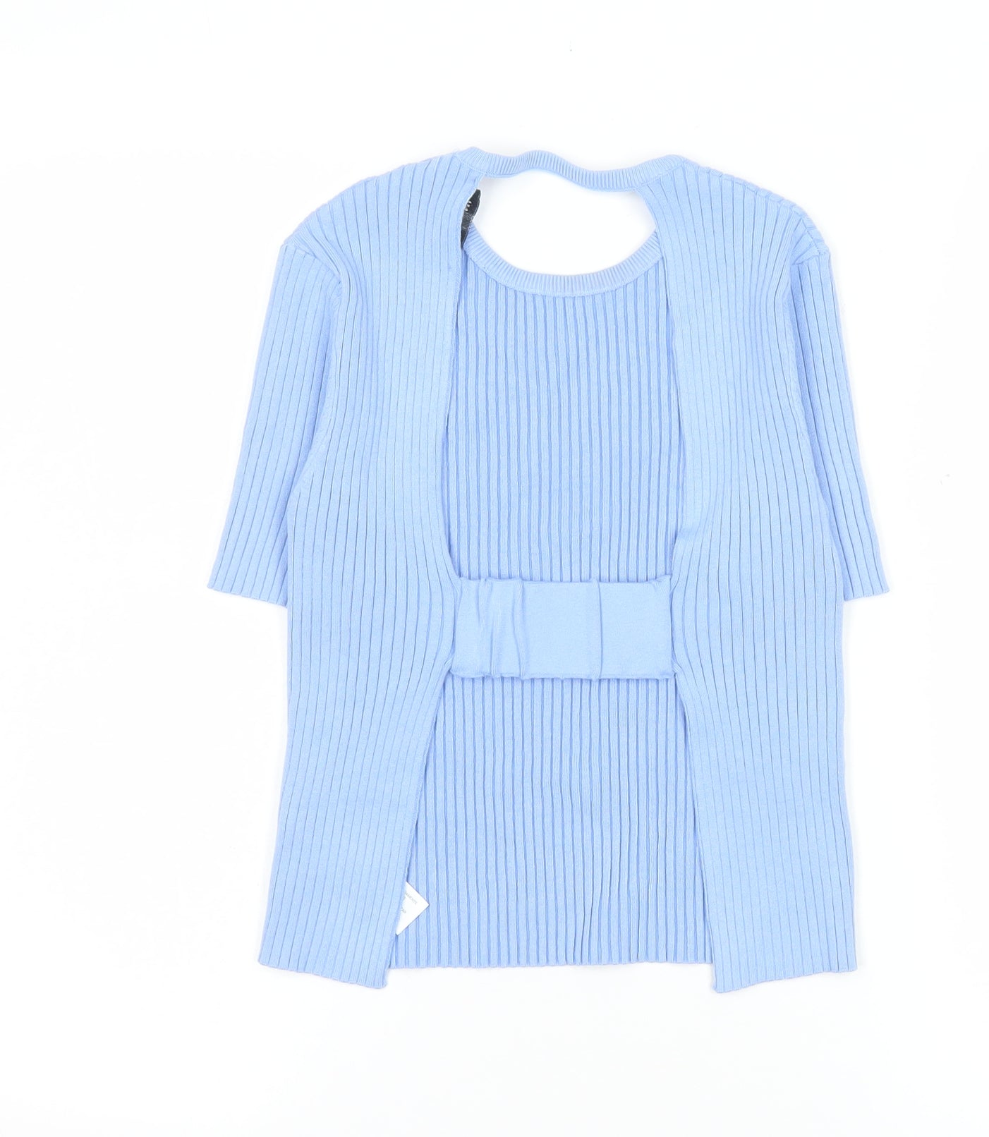 Zara Women Blue Ribbed Knit Short Sleeve Slim Fit T-Shirt Size S